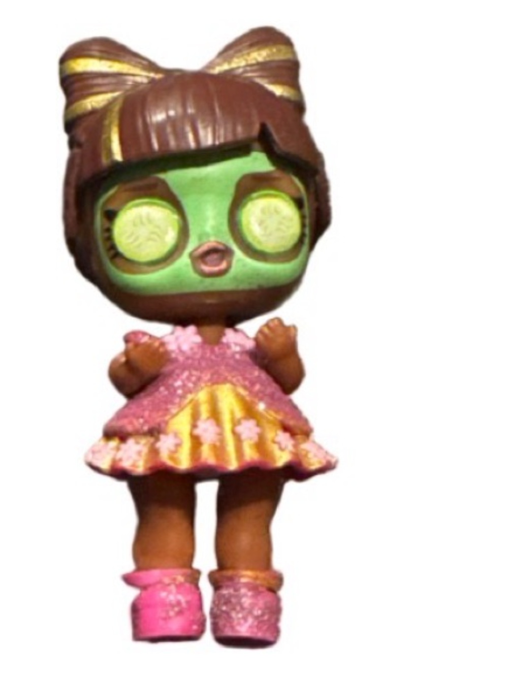 L.O.L. Surprise! Pink & Green Spa Doll with Brown Hair and Gold Bow